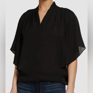 Kobi Halperin 100% Silk Carin Flutter Sleeve Black Women's Flowy Blouse | Small